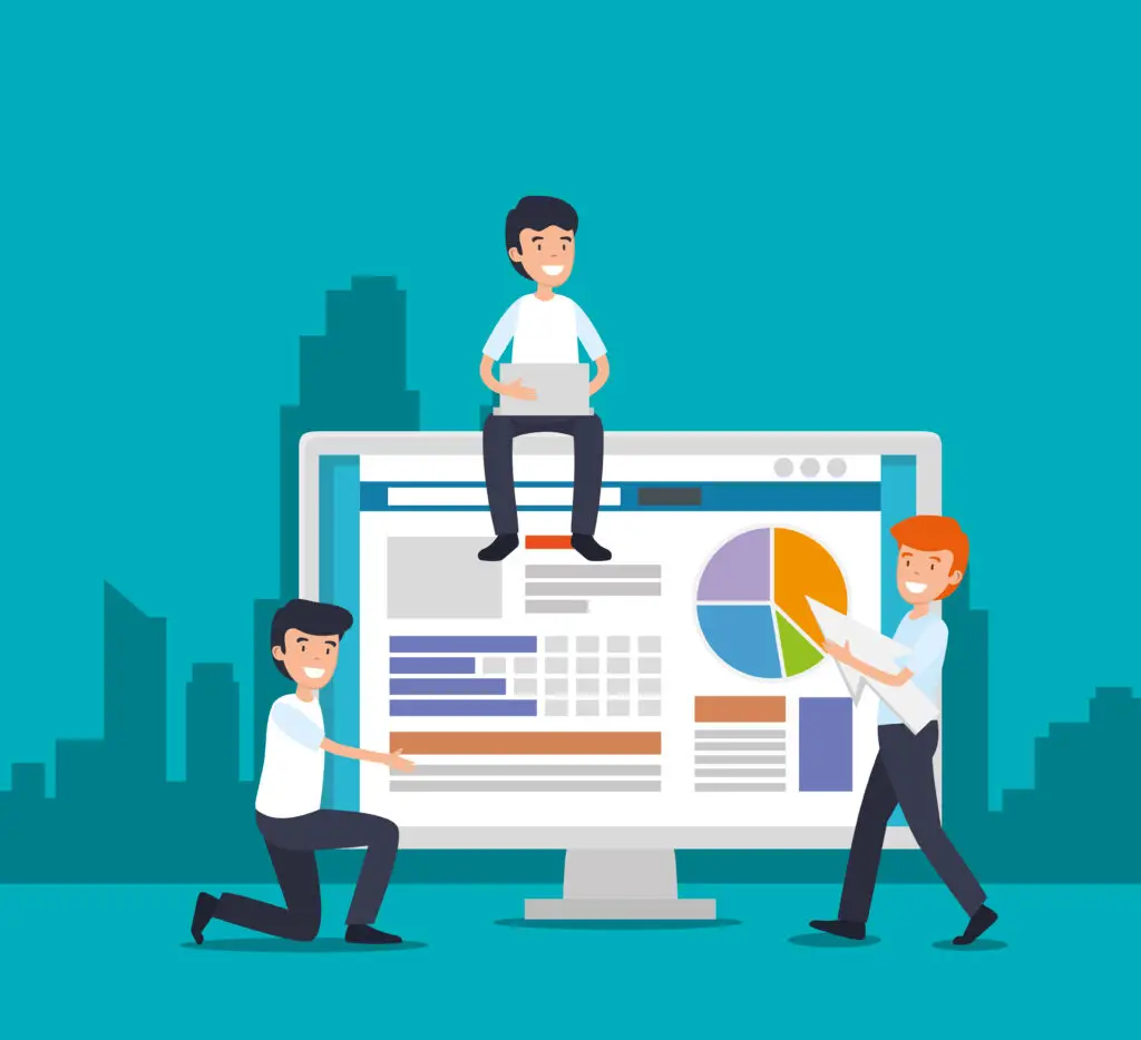 men with computer technology and documents strategy